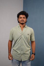 Mens Half Sleeve 07 Lycra Shirt Stretch Fit Casual Wear Pista Green mens trending streetwear India 7Man