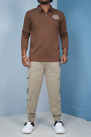 Regular Fit Mens New Tape Cargo Track Pant - Light Brown