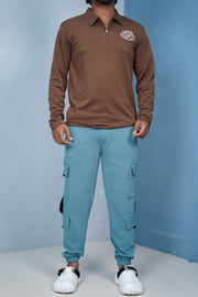 Regular Fit Mens New Tape Cargo Track Pant - Ice Blue