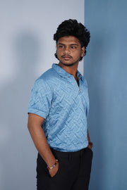 Men’s Half Sleeve Premium Korean Zipper T Shirt – Grey | Trendy Streetwear -Blue