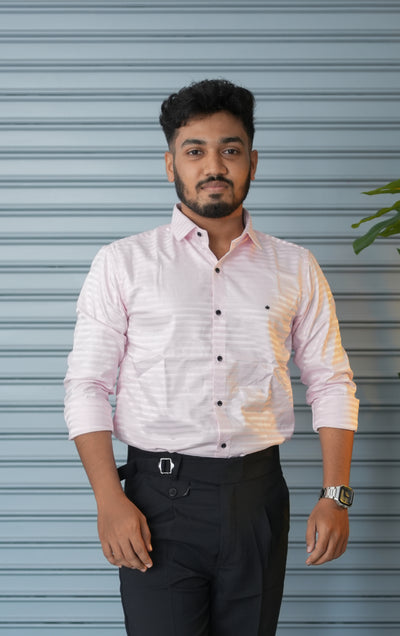 Men’s Vertical Stripe Party Wear Shirt | Slim Fit Casual & Formal Shirt - Pink