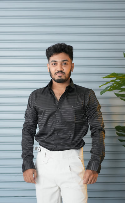 Men’s Vertical Stripe Party Wear Shirt | Slim Fit Casual & Formal Shirt - Black
