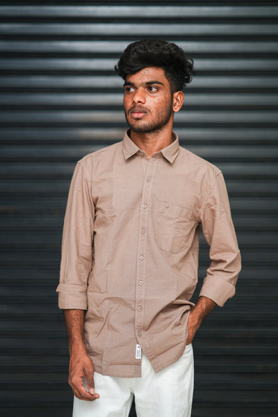 Men’s Full Sleeve Cotton Casual Shirt | Trendy Plain Slim Fit Shirt for Men - Beige
