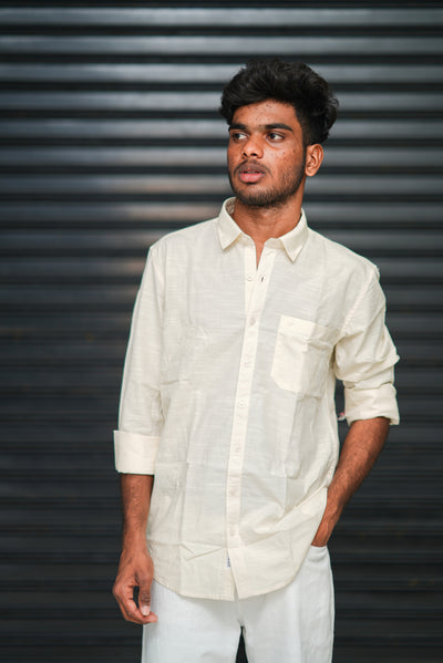 Men’s Full Sleeve Cotton Casual Shirt | Trendy Plain Slim Fit Shirt for Men - Cream White