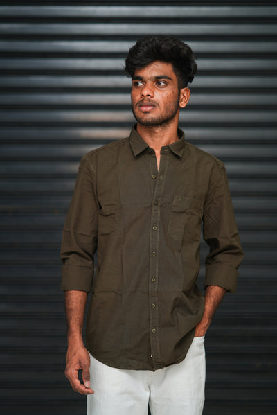 Men’s Full Sleeve Cotton Casual Shirt | Trendy Plain Slim Fit Shirt for Men - Dark Brown