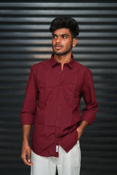 Men’s Full Sleeve Cotton Casual Shirt | Trendy Plain Slim Fit Shirt for Men - Maroon