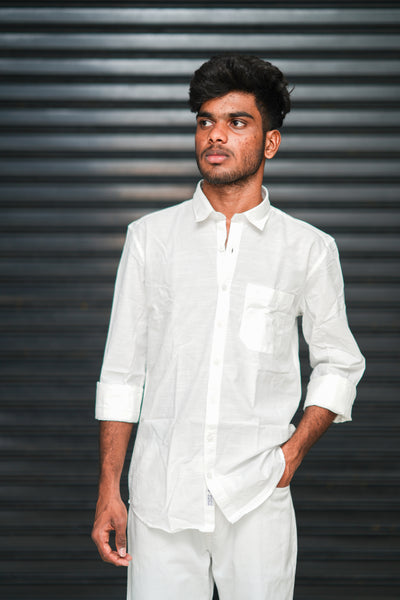 Men’s Full Sleeve Cotton Casual Shirt | Trendy Plain Slim Fit Shirt for Men - White