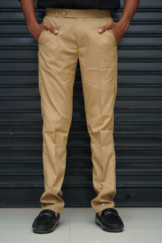 Men’s Premium Polo Fit Pants | Formal & Casual Slim Fit Bottom Wear - Beige – 7MAN Men's Fashion India
