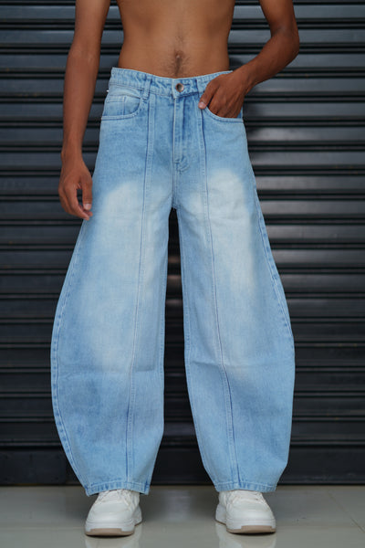 Men’s Light Blue Wide Leg Jeans – Relaxed Fit Casual Denim Pants for Men