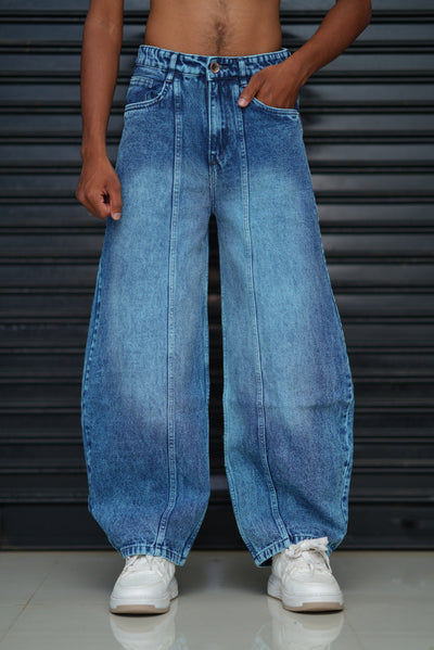 Men’s Baggy Fit Jeans – Retro Wash Loose Denim Pants for Men - Vintage Blue