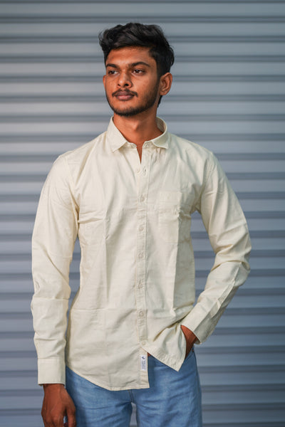 Men’s Solid Shirt | Smart Casual Cotton Shirt for Daily Wear & Office Look - Cream White