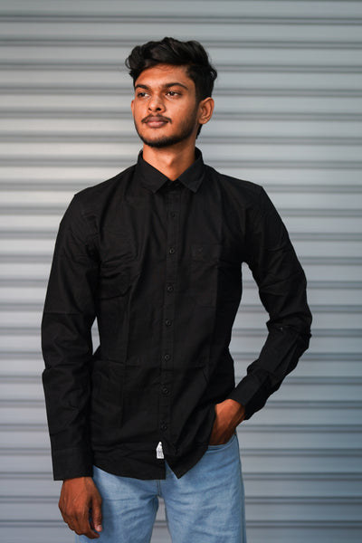 Men’s Solid Shirt | Smart Casual Cotton Shirt for Daily Wear & Office Look - Black