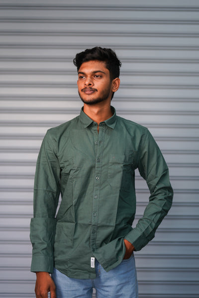 Men’s Solid Shirt | Smart Casual Cotton Shirt for Daily Wear & Office Look - Olive Green