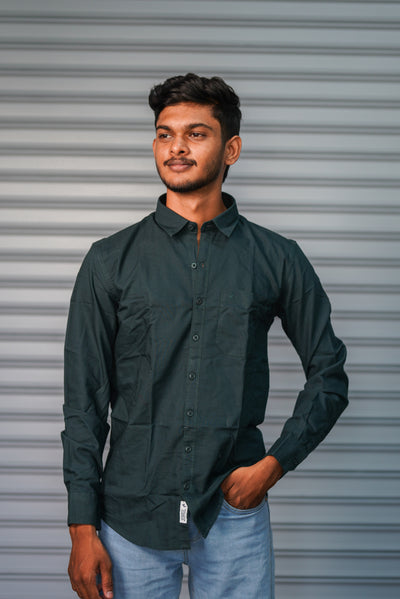 Men’s Solid Shirt | Smart Casual Cotton Shirt for Daily Wear & Office Look - Bottle Green