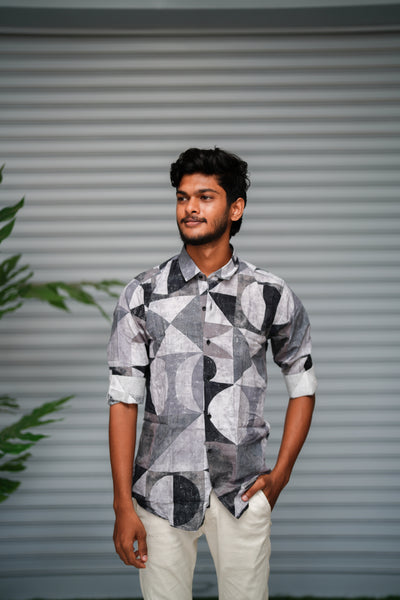 Men's Geometric Printed Casual Shirt | Slim Fit Designer Full Sleeve Shirt - Grey