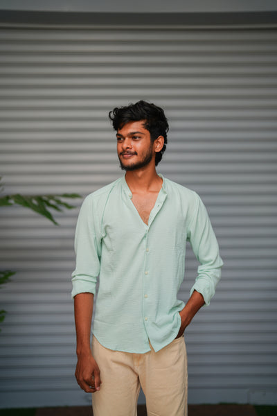 Soft Linen Shirt for Men – Lightweight Casual Full Sleeve Shirt - Mint Green
