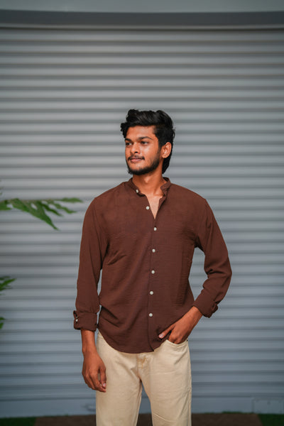 Soft Linen Shirt for Men – Lightweight Casual Full Sleeve Shirt - Coffee Brown