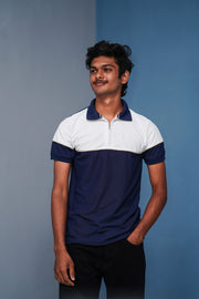 Short Sleeve Collar Neck Korean Zipper TShirt for Men White and Navy Blue mens trending streetwear India 7Man