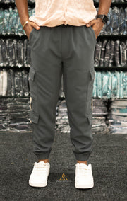 Regular Fit Mens New Tape Cargo Track Pant - Dark Grey-Cargo Pant-7 Man