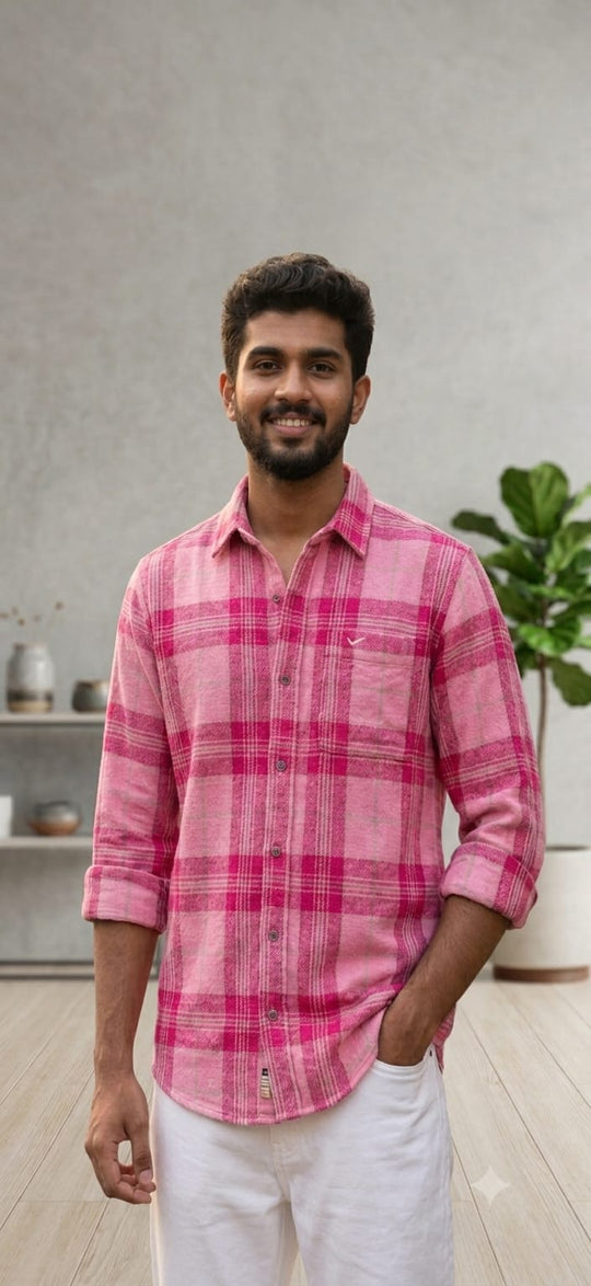 Men’s Premium Trendy Checked Shirt | Casual Full Sleeve Shirt - Pink – alternate view – 7MAN India