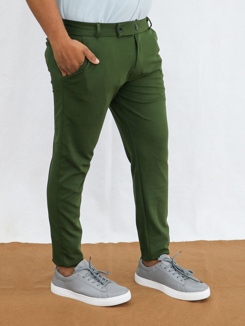 Casual Men's Regular Fit Plain Lycra Pant in Green