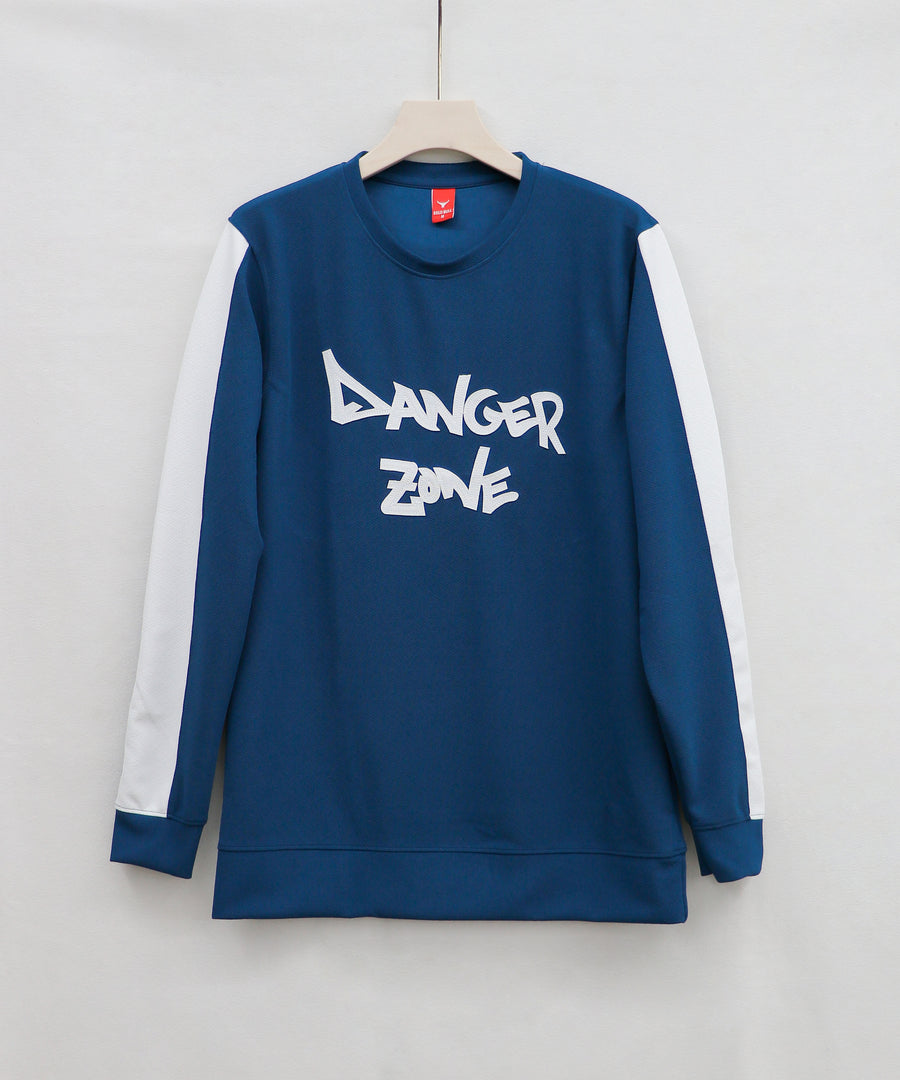 Full Sleeve Round Neck Danger Zone Print Mens Tshirt - PETROL BLUE