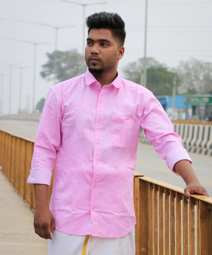 Men's Traditional Pink Cotton Plain Full Sleeve Shirt