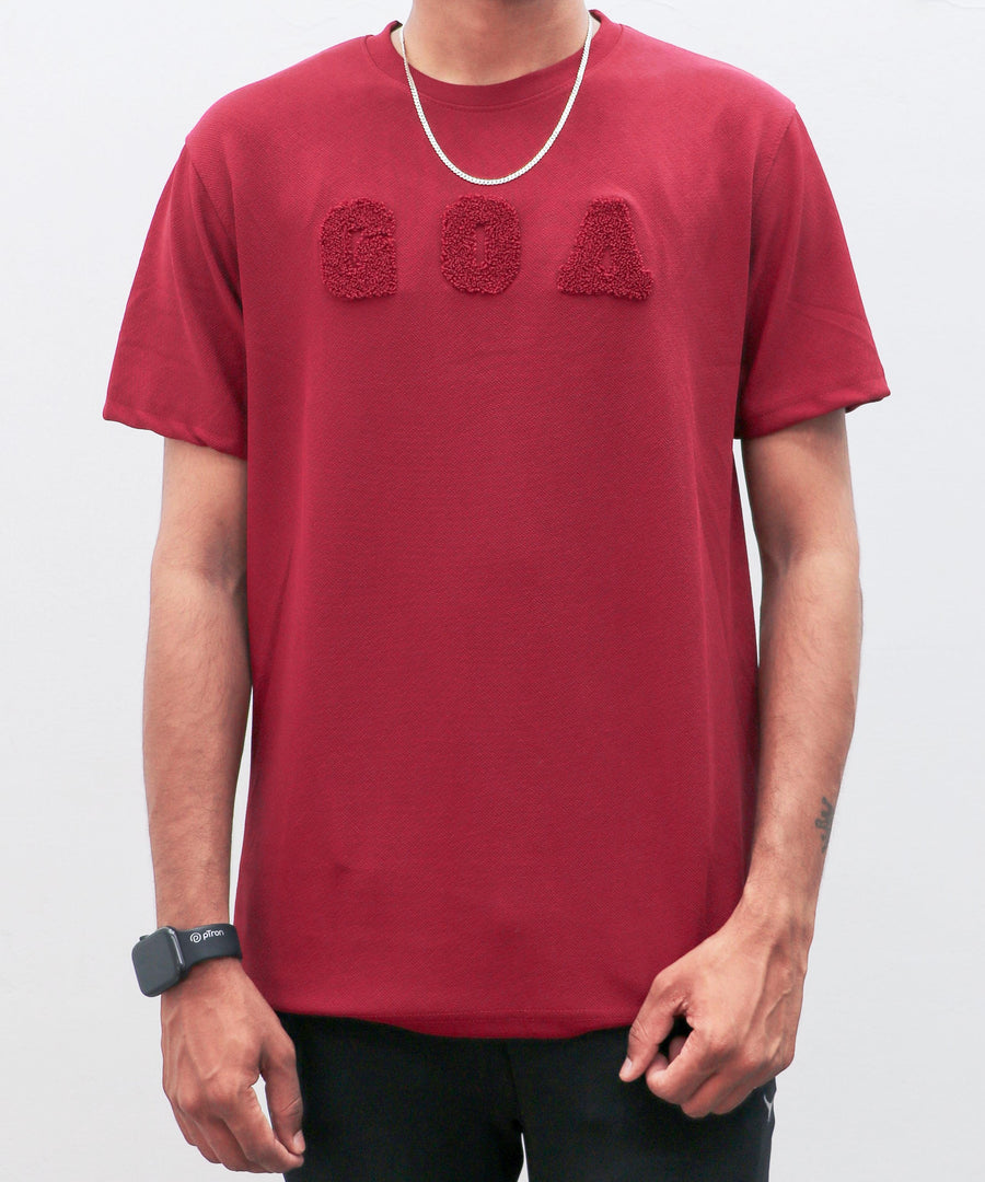 Men's Casual Round Neck Printed Maroon Half Sleeve Goa T-shirt