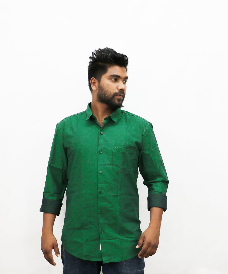 Green Plain Casual Long Sleeve Shirt for Men