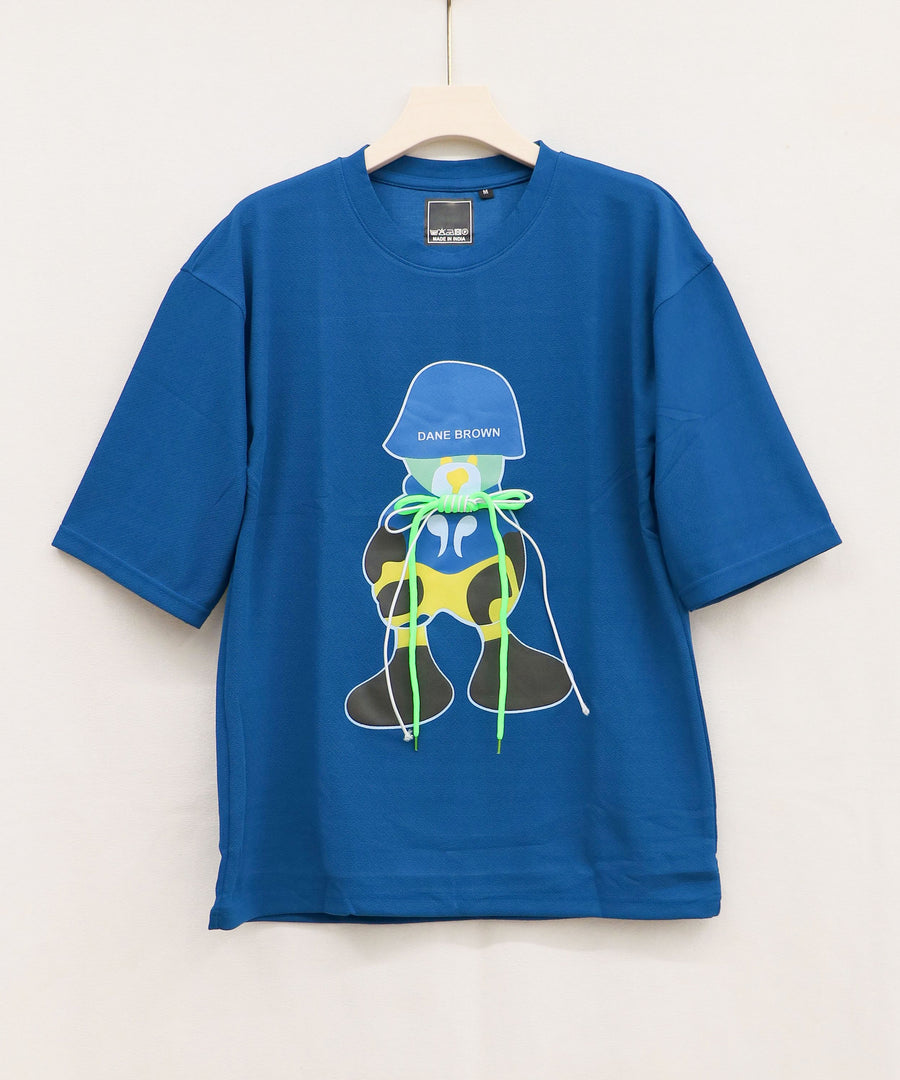 Men's Stylish Five Sleeve Oversize Anime Printed T-Shirt with Lace - PETROL BLUE