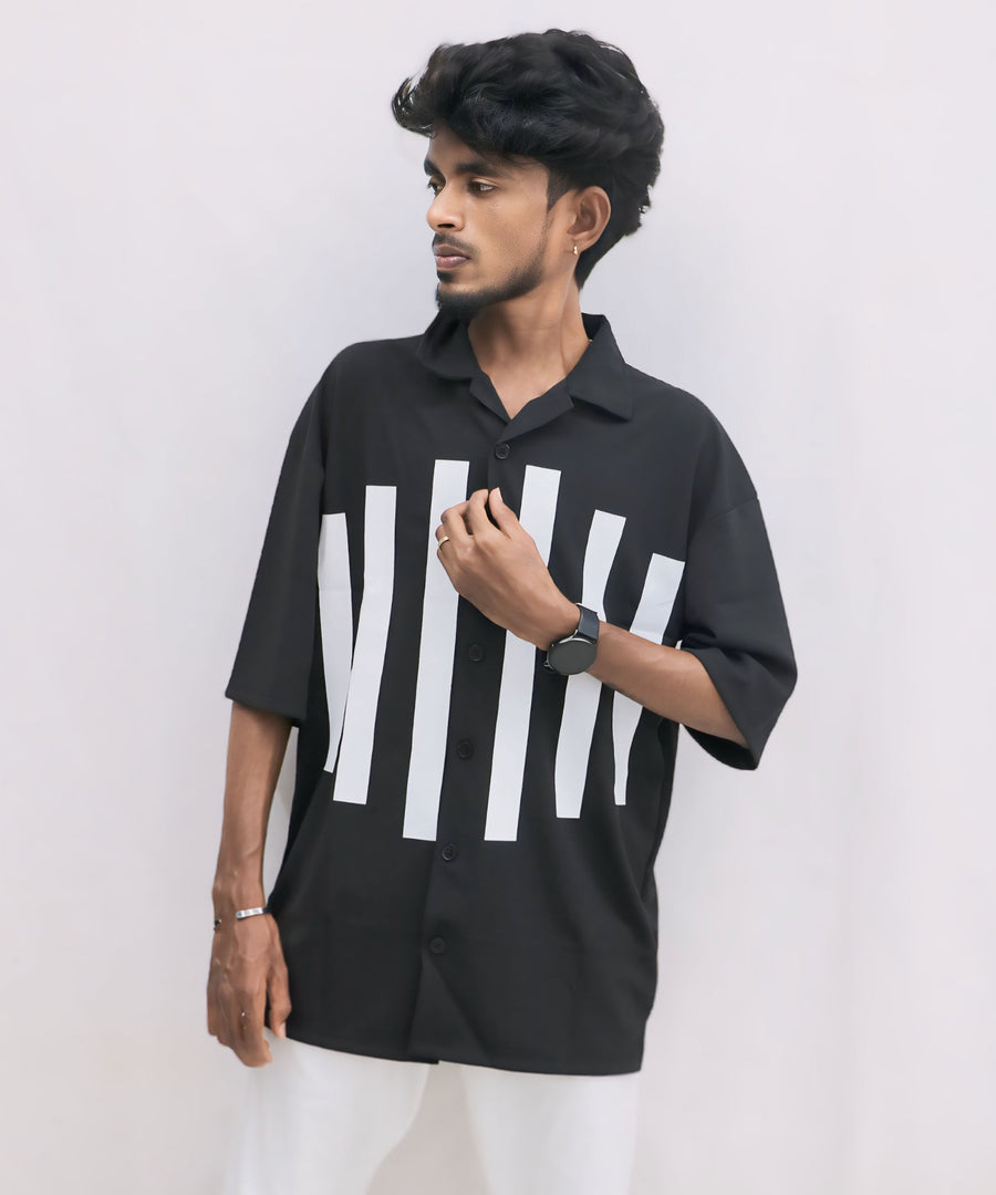 Men's Stylish Five Sleeve Oversize Printed Shirt - BLACK