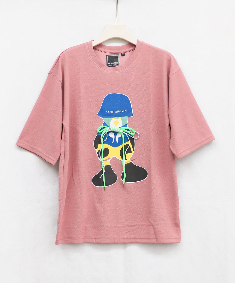 Men's Stylish Five Sleeve Oversize Anime Printed T-Shirt with Lace - PINK