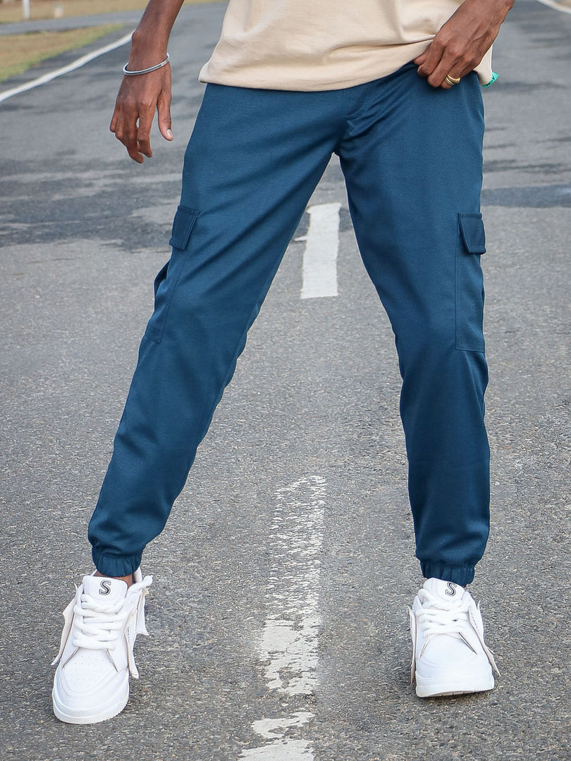 Men's Stylish Regular Fit Cargo Pant - PETROL  BLUE