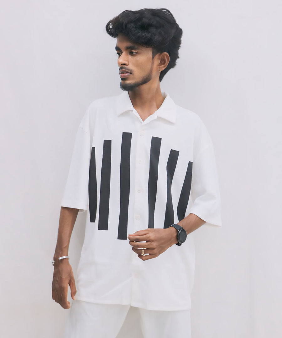 Men's Stylish Five Sleeve Oversize Printed Shirt - WHITE