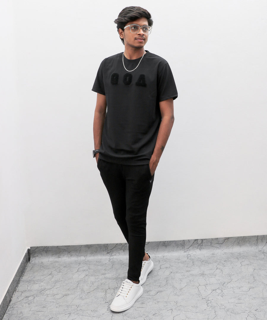 Men's Casual Round Neck Printed Black Half Sleeve Goa T-shirt