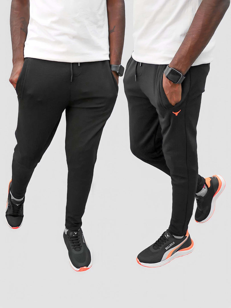 Trendy Black Popcorn Double Pocket Track Pant for Men