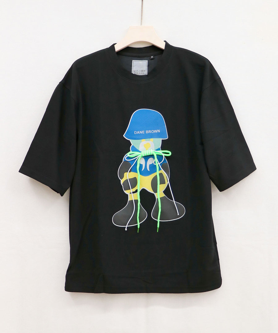 Men's Stylish Five Sleeve Oversize Anime Printed T-Shirt with Lace - BLACK