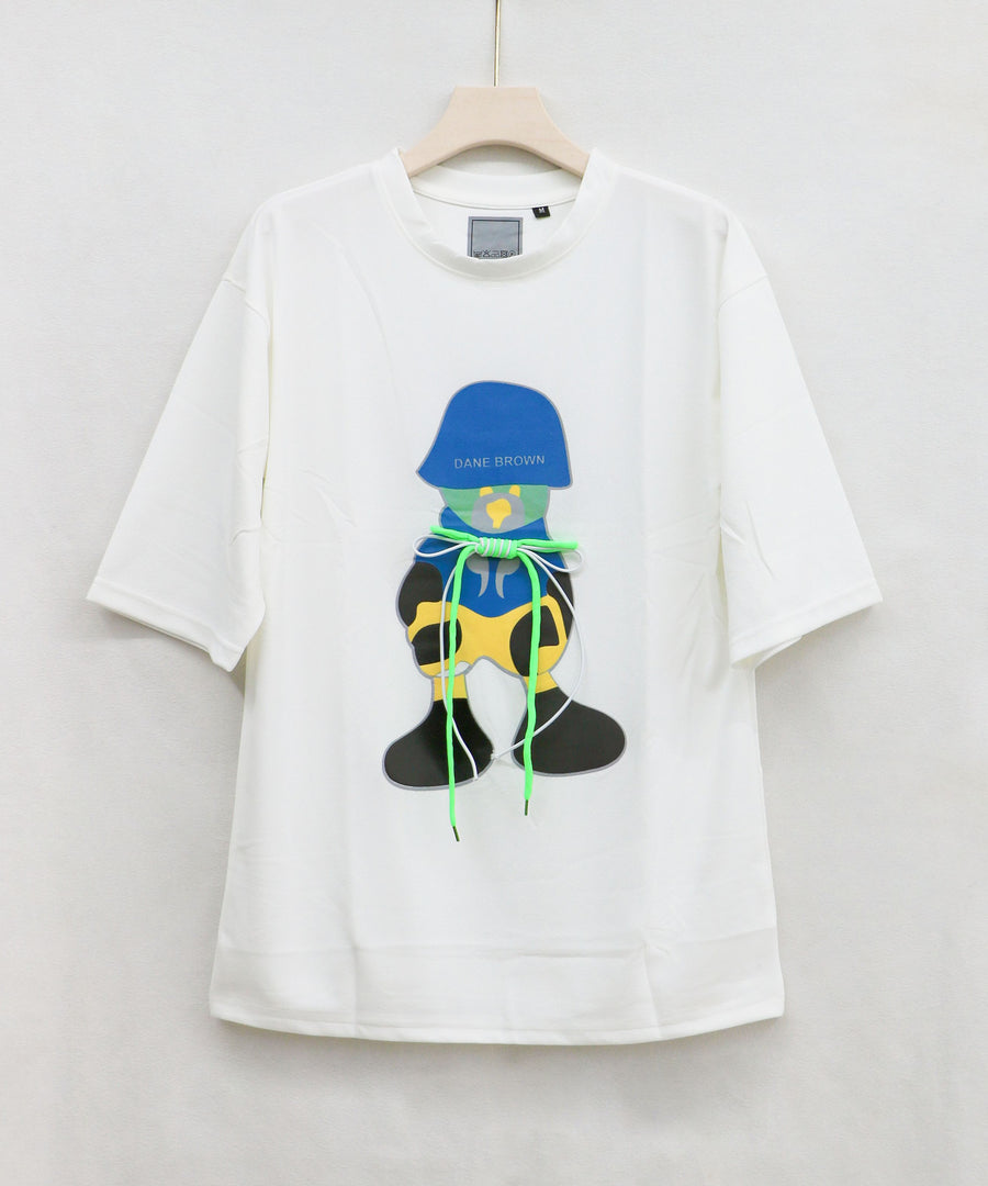 Men's Stylish Five Sleeve Oversize Anime Printed T-Shirt with Lace - WHITE