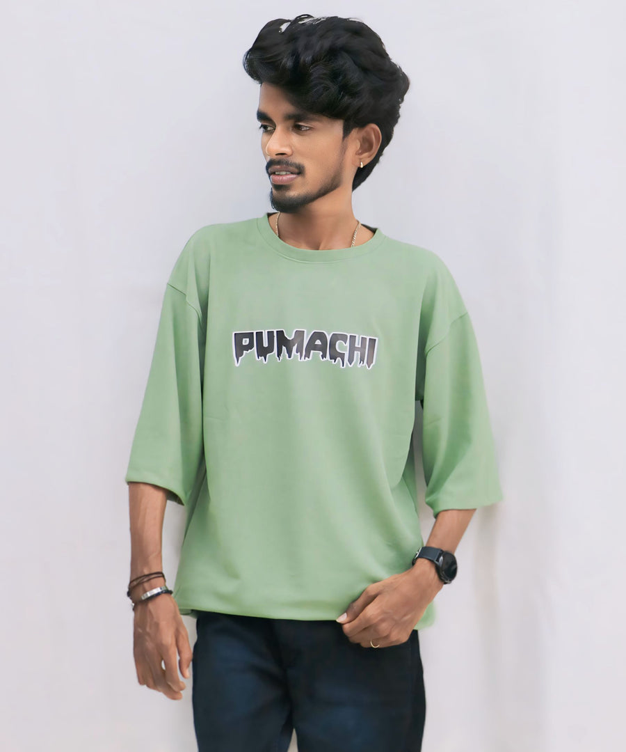 Men's Stylish Five Sleeve Oversize PUMACHI T-Shirt with Lace - LIGHT GREEN