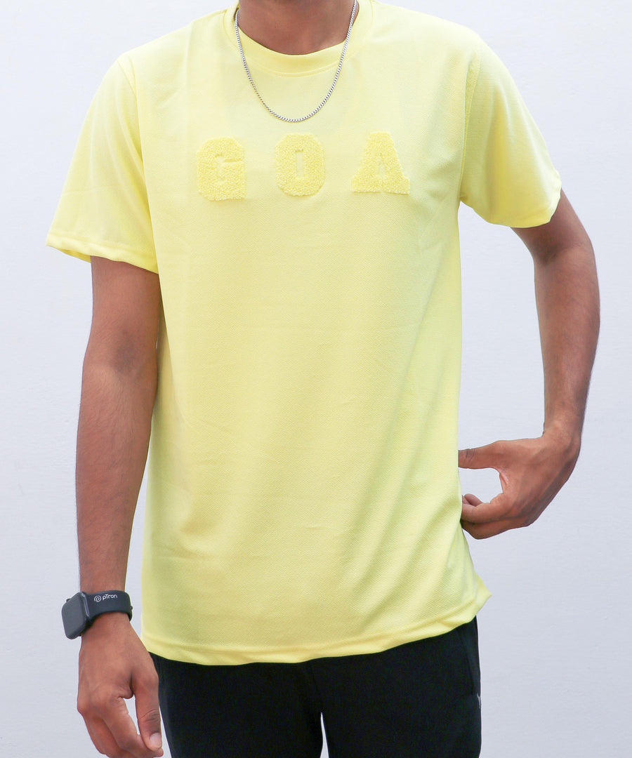 Men's Casual Round Neck Printed Yellow Half Sleeve T-shirt Goa