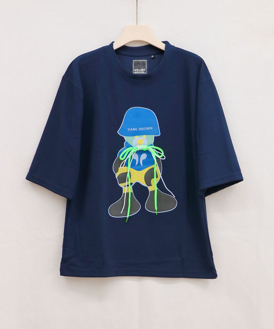 Men's Stylish Five Sleeve Oversize Anime Printed T-Shirt with Lace - NAVY BLUE