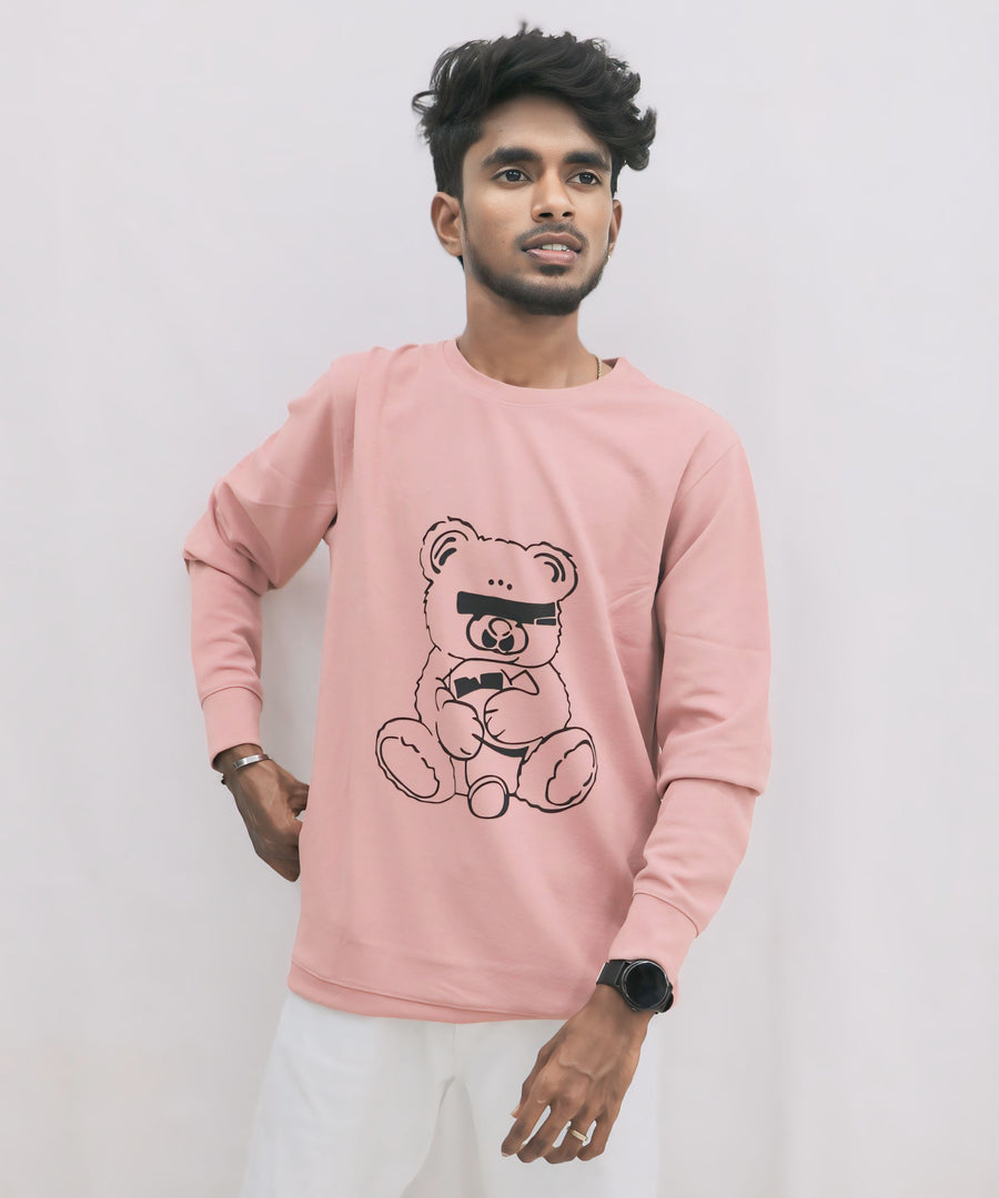 Men's Trendy TEDDY Printed Full Sleeve T-Shirt - PINK