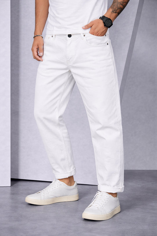 Men’s Mom Fit Jeans – Relaxed Fit Trendy Casual Denim Pants - White – 7MAN Men's Fashion India