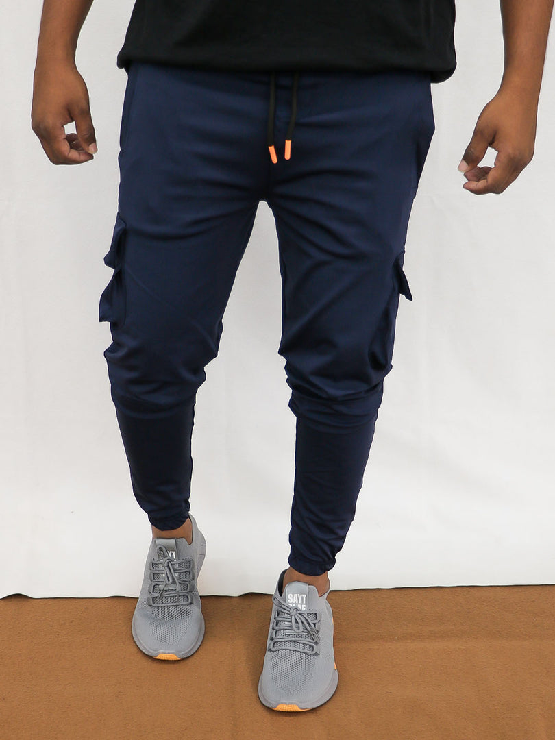 MENS LYCRA CARGO PANT WITH DOUBLE POCKET-NAVY BLUE