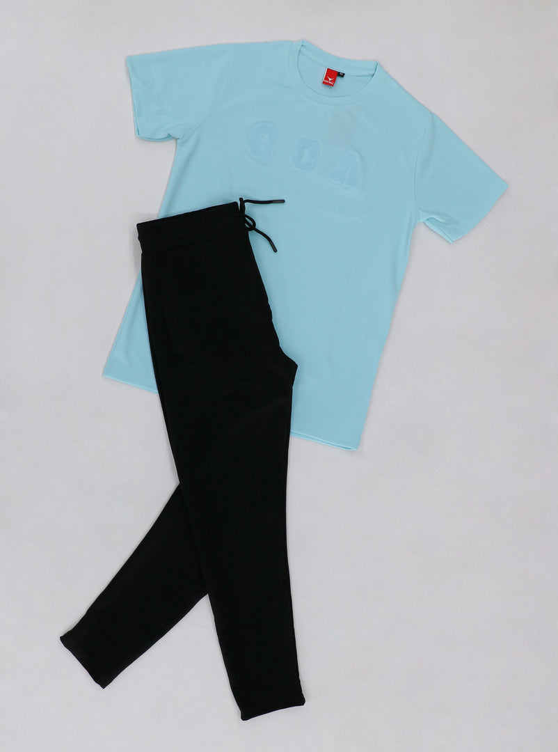 Men's Stylish Blue Half Sleeve Printed T-Shirt and Black Track Pant