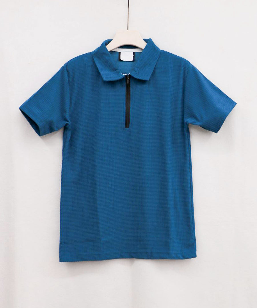 Men's Trendy Half Sleeve Collar Zipper T-Shirt - PETROL BLUE