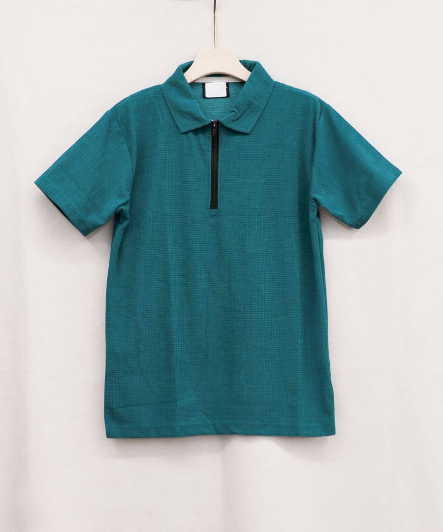 Men's Trendy Half Sleeve Collar Zipper T-Shirt - BOTTLE GREEN 