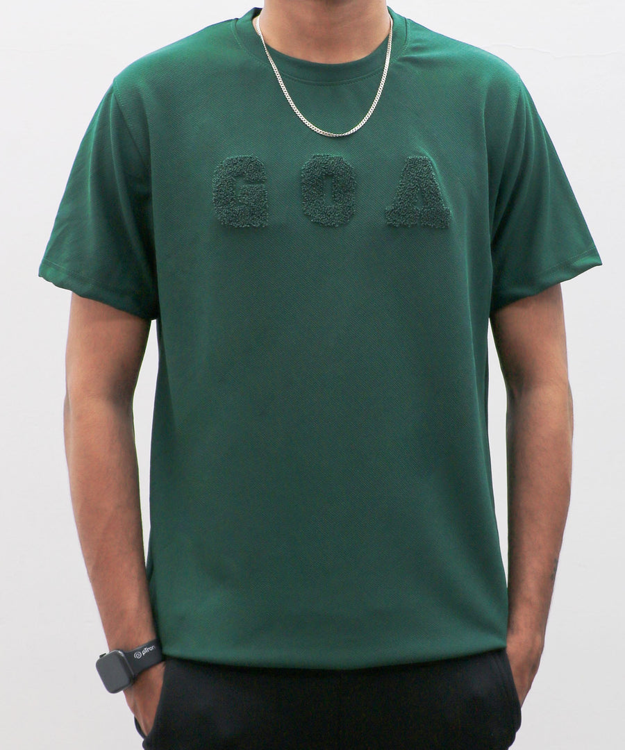 Casual Round Neck GreenPrinted Half Sleeve Goa T-shirt - Green