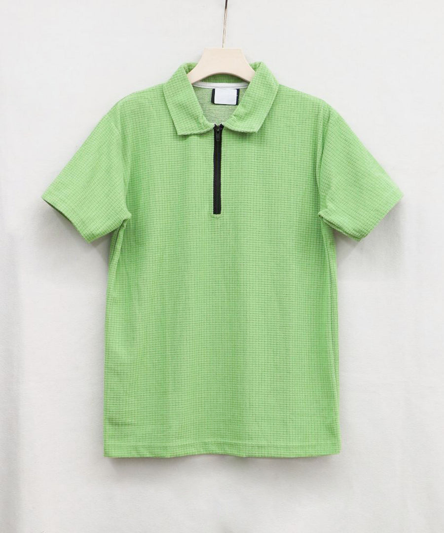 Men's Trendy Half Sleeve Collar Zipper T-Shirt - LIGHT GREEN