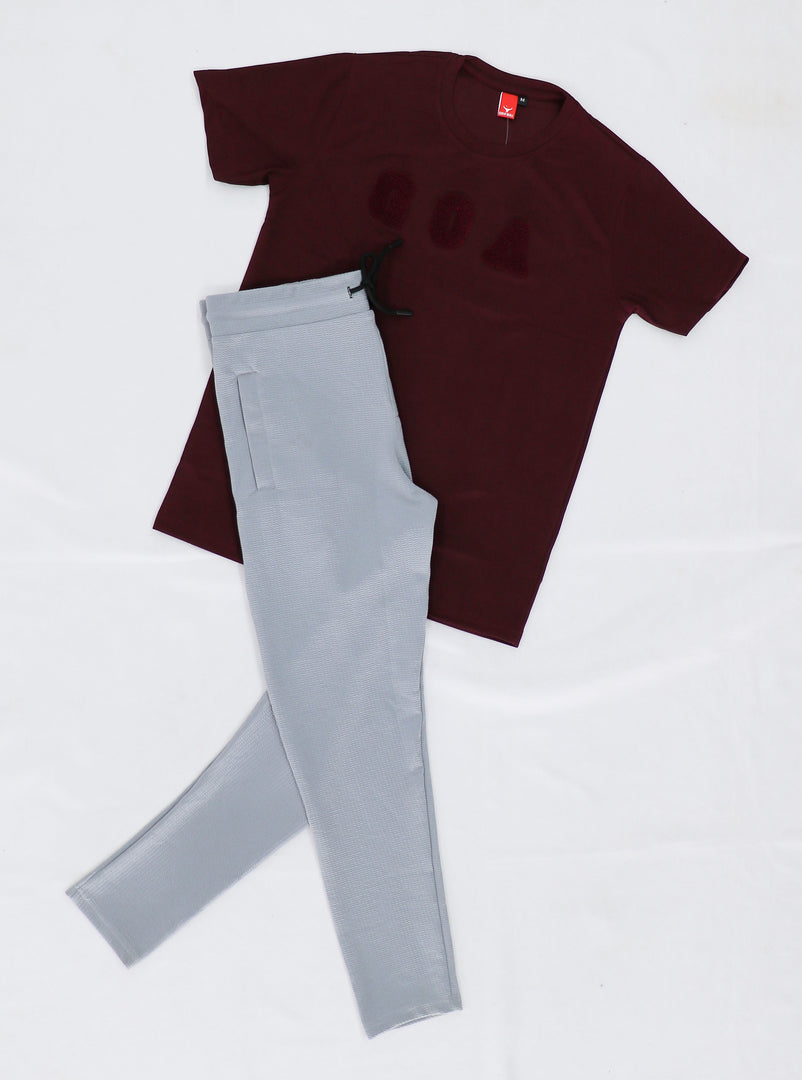Men's Stylish Voilet Half Sleeve Printed T-Shirt and GreyTrack Pant
